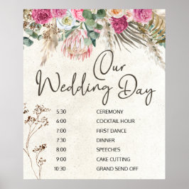 Pastel Boho Neutral Floral Wedding Plan Poster