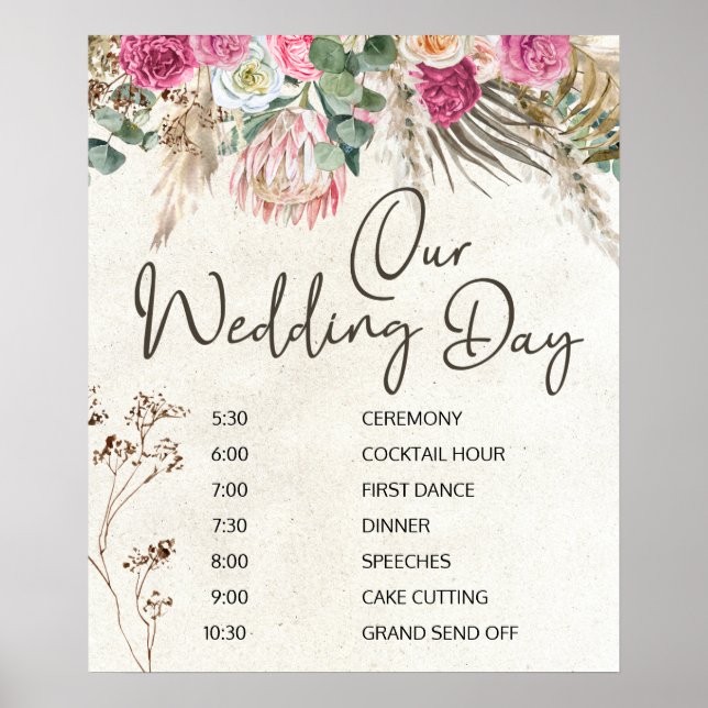 Pastel Boho Neutral Floral Wedding Plan Poster (Vorne)