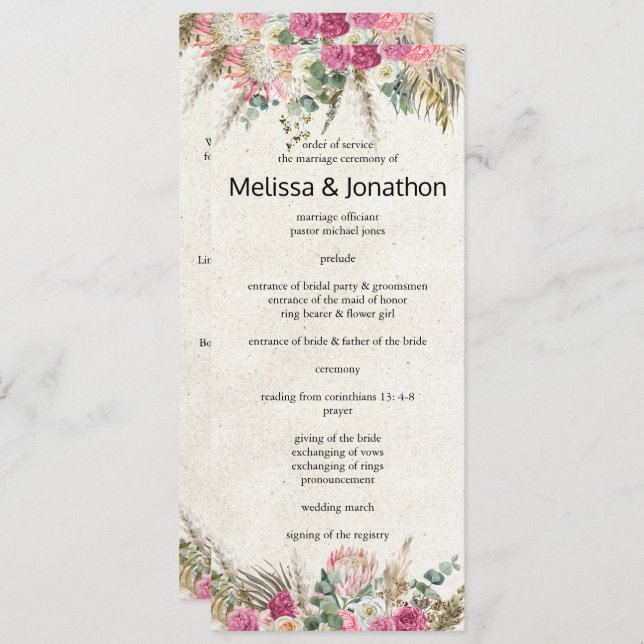 Pastel Boho Neutral Floral Wedding Programme (Devant / Derrière)