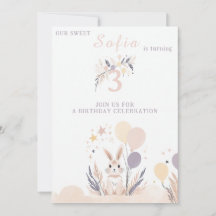 Pastel Boho Rabbit und Balloons Geburtstag