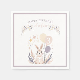 Pastel Boho Rabbit und Balloons Geburtstag Serviette
