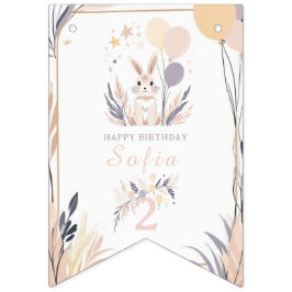 Pastel Boho Rabbit und Balloons Geburtstag Wimpelkette