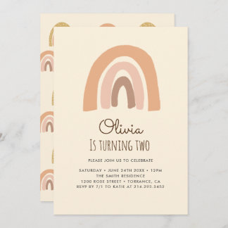 Pastel Boho Rainbow 2. Geburtstag Einladungskarten