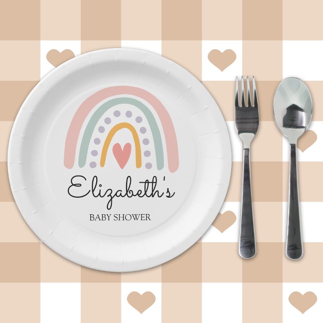 Pastel Boho Rainbow Baby Shower for a Girl Pappteller (Von Creator hochgeladen)