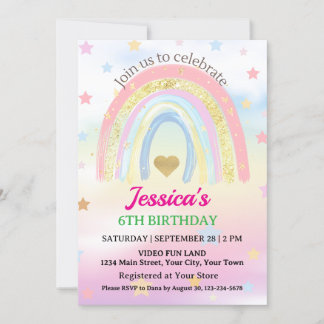 Pastel Boho Rainbow Birthday Party Einladung