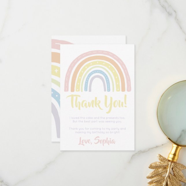 Pastel Boho Rainbow Carte de remerciements d'anniv (Devant/Arrière en situation)