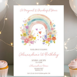 Pastel Boho Rainbow Floral 1. Geburtstag Einladung