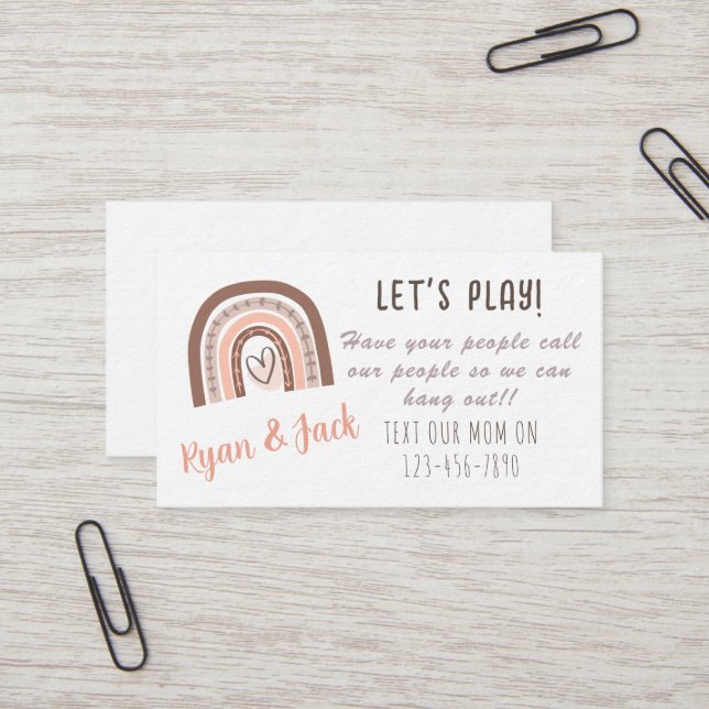 Pastel Boho Rainbow Kids Jouer Carte d'appel Date (Devant/Arrière en situation)