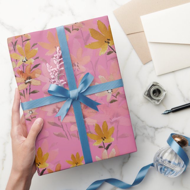 Pastel Boho Senard Pink Wildblumen Geschenkpapier (Schenken)
