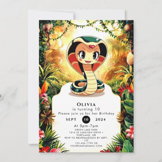 Pastel Boho Snake Birthday Einladung (Vorderseite)