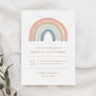 Pastel Boho Watercolor Rainbow Girl Birthday Party Einladung