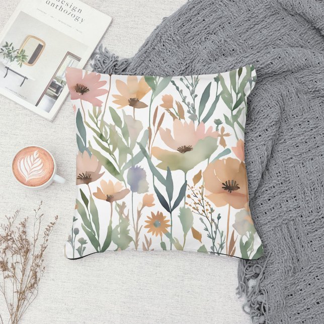 Pastel Boho Wildblume Wasserfarbener Frühling Kissen (Von Creator hochgeladen)