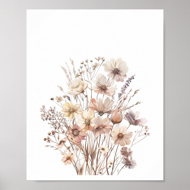 Pastel Boho Wilde Blume Floral Wasserfarbe Poster (Vorne)