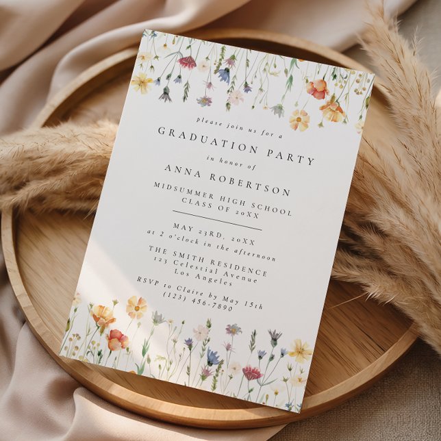 Pastel Boho Wildflower Graduation Party Einladung (Von Creator hochgeladen)