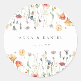 Pastel Boho Wildflower Wedding Runder Aufkleber