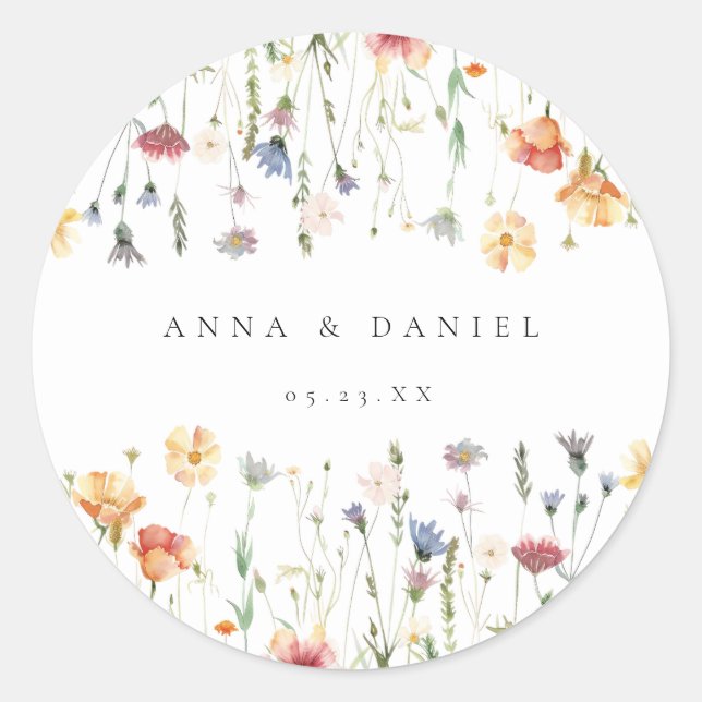 Pastel Boho Wildflower Wedding Runder Aufkleber (Vorderseite)