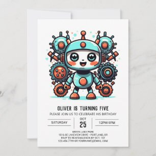 Pastel Bolts Bohemisch Robot Geburtstag Einladung