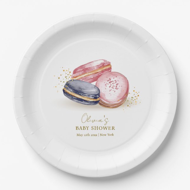 Pastel Bonjour Bébé French Macarons Babydusche Pappteller (Vorderseite)