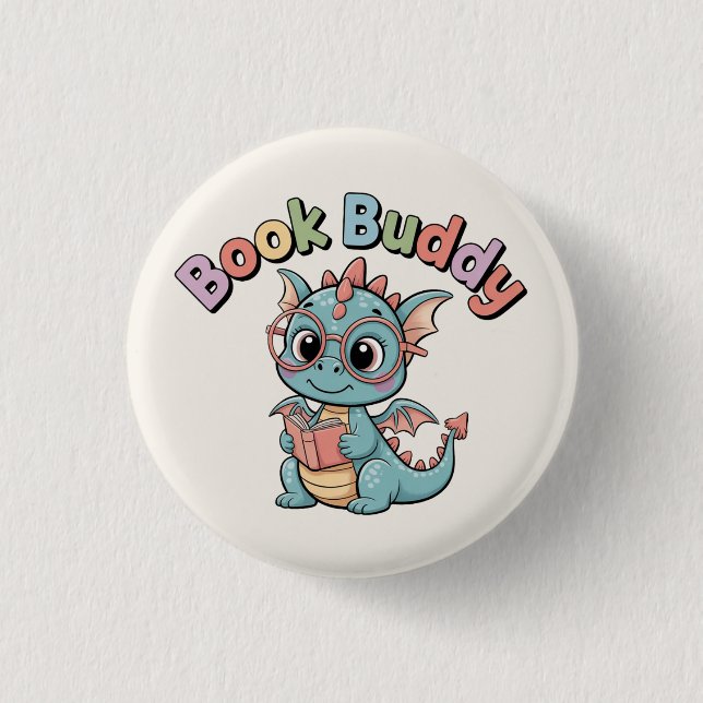 Pastel Book Buddy Lesedrache Magnet Button (Vorderseite)