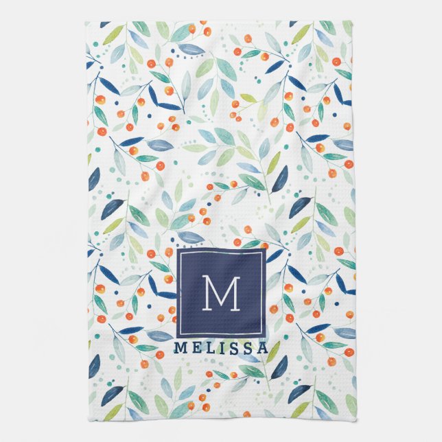 Pastel Botanica Muster Aquarellfarben Illustration Handtuch (Vertikal)