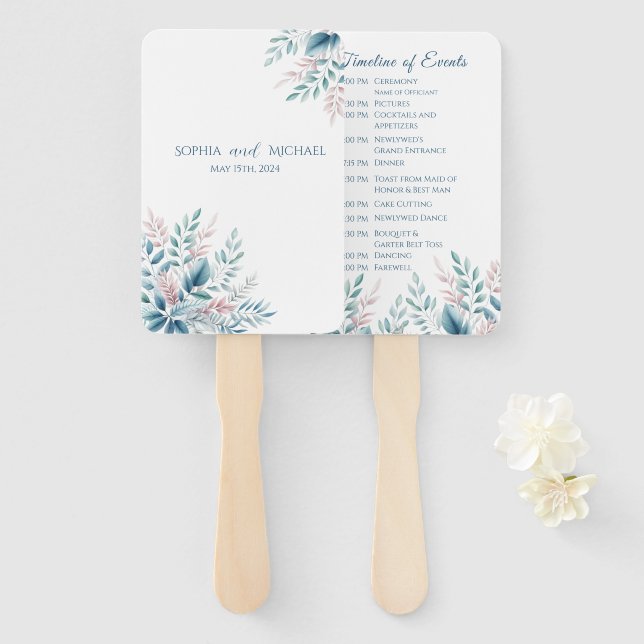 Pastel Botanical Wedding Program Fächer (Vorne und Hinten)