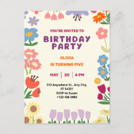 Pastel Botanische Flora Geburtstag Fünf Postkarte