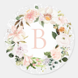 Pastel Botanisches Spitzen-Monogramm Runder Aufkleber