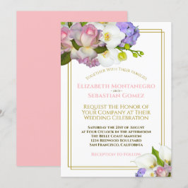 Pastel Bouquet Frühlingsblumengold und rosa Hochze Einladung