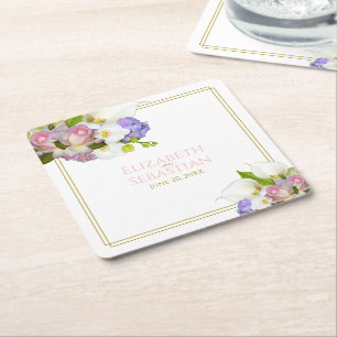 Pastel Bouquet Frühlingsblütenpink & Gold Hochzeit Rechteckiger Pappuntersetzer