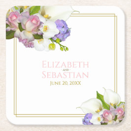 Pastel Bouquet Frühlingsblütenpink & Gold Hochzeit Rechteckiger Pappuntersetzer