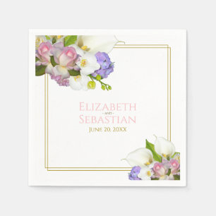 Pastel Bouquet Frühlingsblütenpink & Gold Hochzeit Serviette