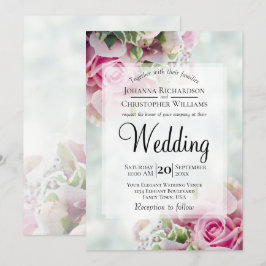 Pastel Bouquet Pink Roses & Peony Buds Hochzeit Einladung