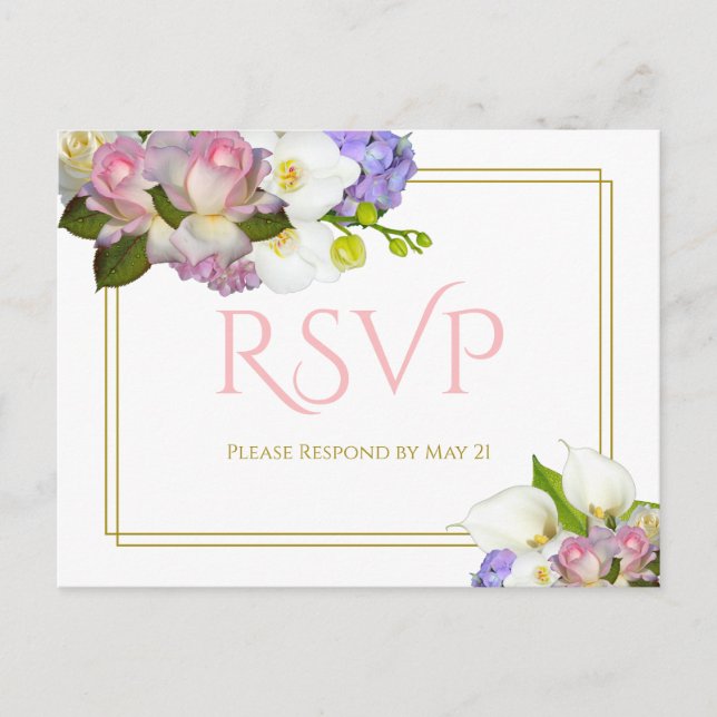 Pastel Bouquet Spring Floral Wedding RSVP Postkarte (Vorderseite)