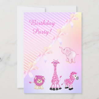 PASTEL BOW ZOO TIERE GEBURTSTAGLICHE EINLADUNG