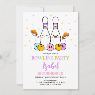 Pastel Bowling und Pizza Geburtstagsparty Einladung