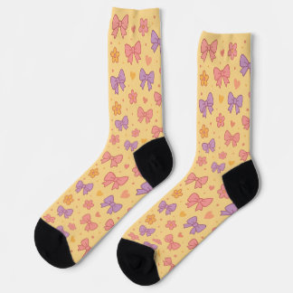 Pastel Bows & Flowers Pattern – Cute Yellow Girly Socken
