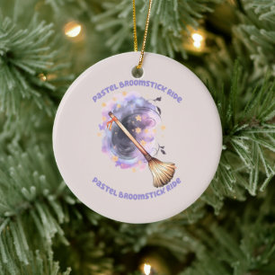 Pastel Broomstick Ride Keramik Ornament