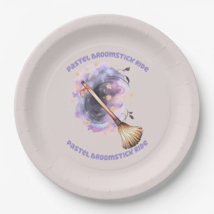 Pastel Broomstick Ride Pappteller