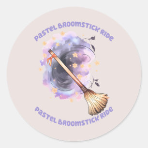 Pastel Broomstick Ride Runder Aufkleber