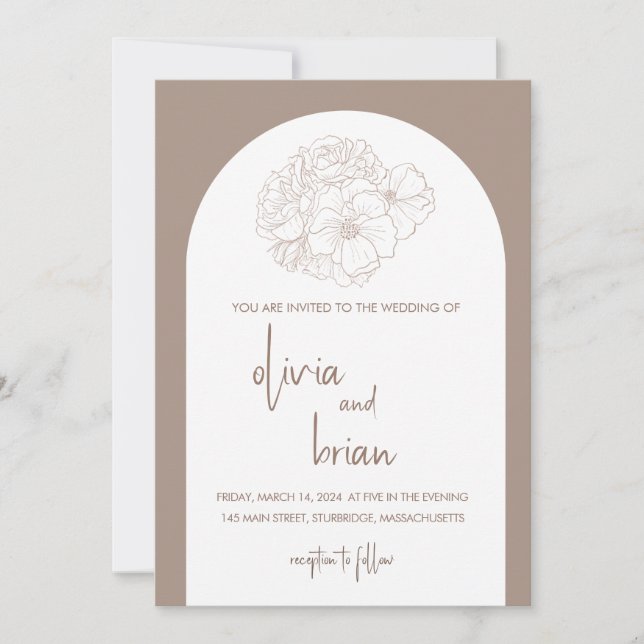 Pastel Brown Minimalistisch Wedding Einladung (Vorderseite)