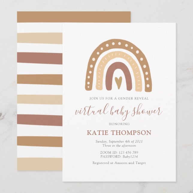 Pastel Brown Rainbow Gender Reveal Baby Shower Einladung (Vorne/Hinten)