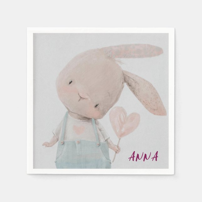 Pastel Bunny Bliss Napkins - Niedlich & elegant de Serviette (Vorderseite)