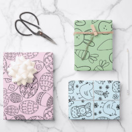 Pastel Bunny & Egg Easter Soft Set 3 Geschenkpapier Set