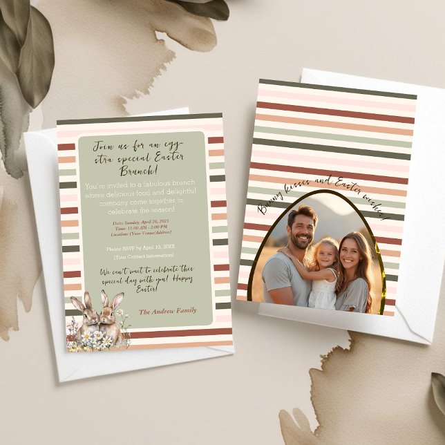 Pastel Bunny Family Oaster Foto Einladung (Pastel Bunny Family Easter Sage Photo Invitation)