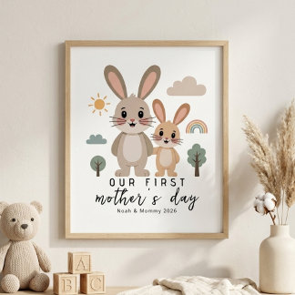 Pastel Bunny Mom Baby First Mothers Day Nursery Poster