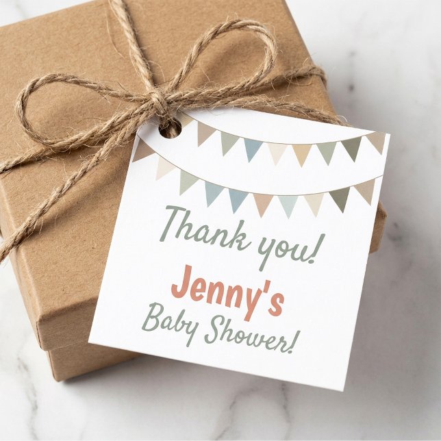Pastel buntbaby Dusche danke Geschenkanhänger (Pastel bunting baby shower thank you favor tags.)