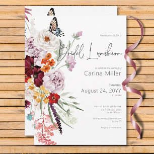 Pastel & Burgundy Blooms Floral Bridal Luncheon Einladung