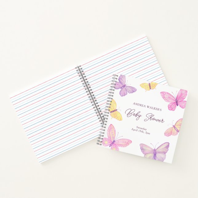 Pastel Butterflies Elegant Baby Shower Gästebuch Notizbuch (Innenseite)