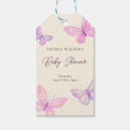 Pastel Butterflies Pink Lila Baby Dusche Geschenkanhänger