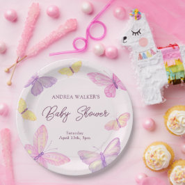 Pastel Butterflies Pink Lila Baby Dusche Pappteller